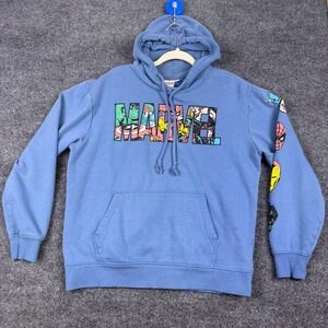 Marvel Comics Mens Blue Graphic Hoodie Avengers Sleeve Print Sweatshirt Size M